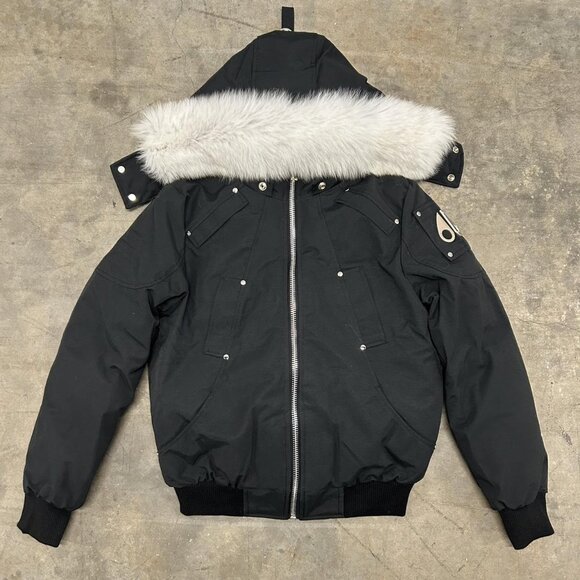 Moose Knuckles Ballistic Down Bomber Jacket Black w/ White Size L